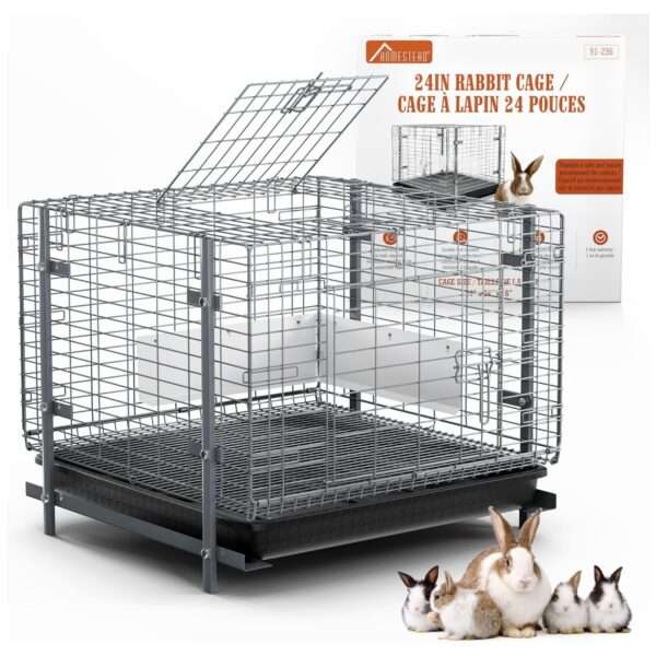 Jaula Corral Apilable para Conejos y Hurones | Bandeja Anti-Orina y Piso de Malla | 61×61×52 cm