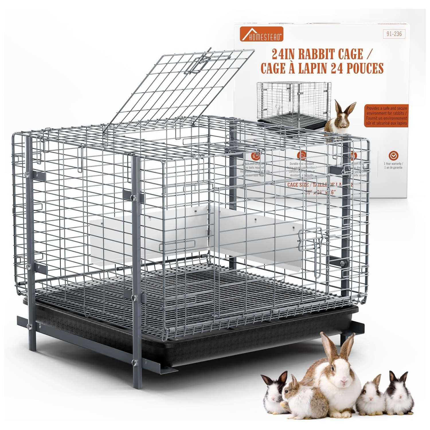 Jaula Corral Apilable para Conejos y Hurones | Bandeja Anti-Orina y Piso de Malla | 61×61×52 cm