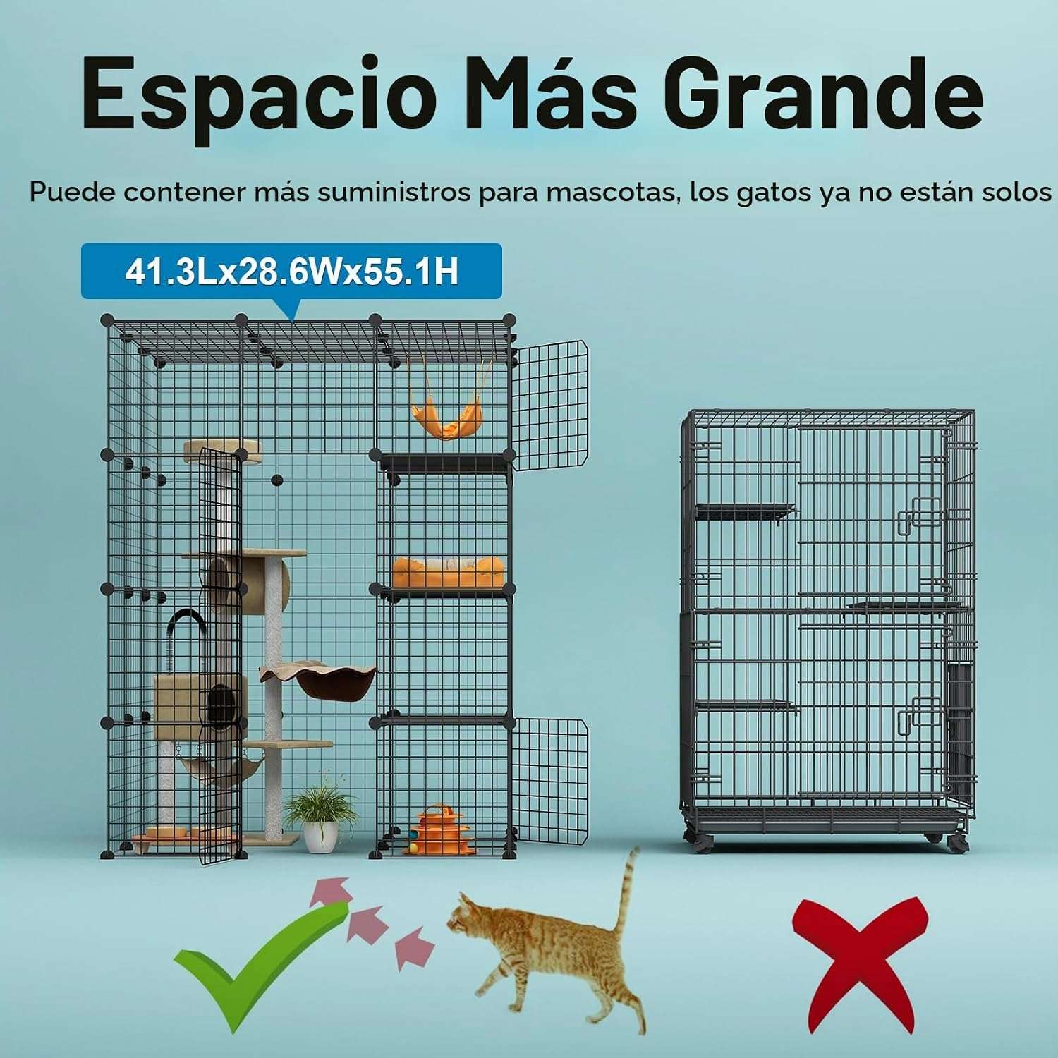 Jaula Corral Extragrande Desmontable para 4 Gatos | 104×104×140 cm | Plataformas y Rampa Seguras