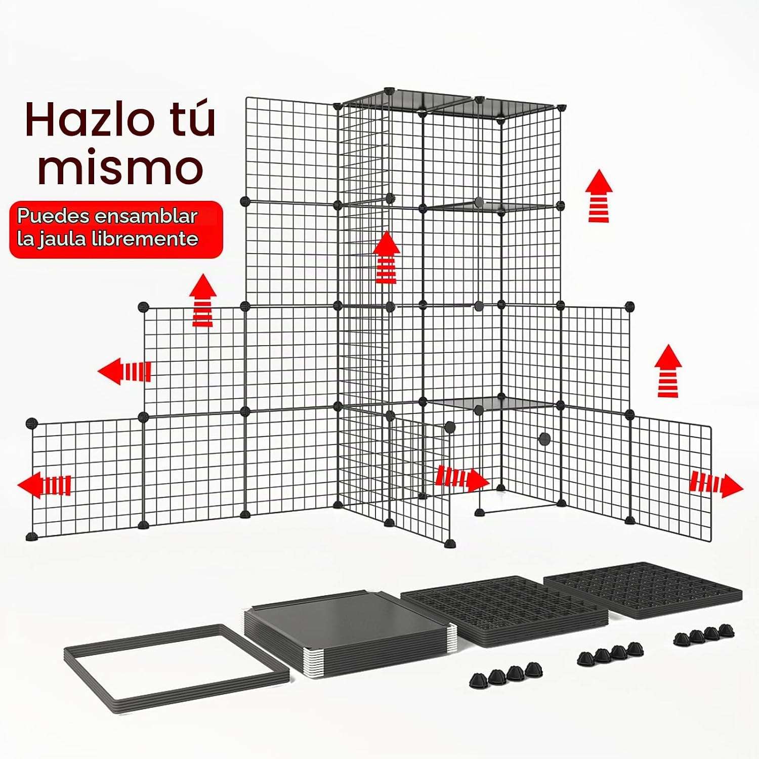 Jaula Corral Extra Grande Desmontable para Múltiples Gatos | 104×104×140 cm | 4 Gatos | Plataformas Seguras - Imagen 7