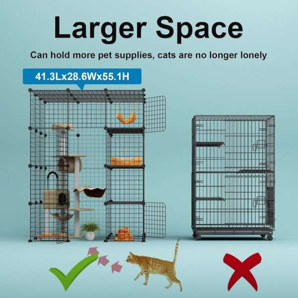 Jaula Corral Extragrande Desmontable para 4 Gatos | 104×104×140 cm | Plataformas y Rampa Seguras