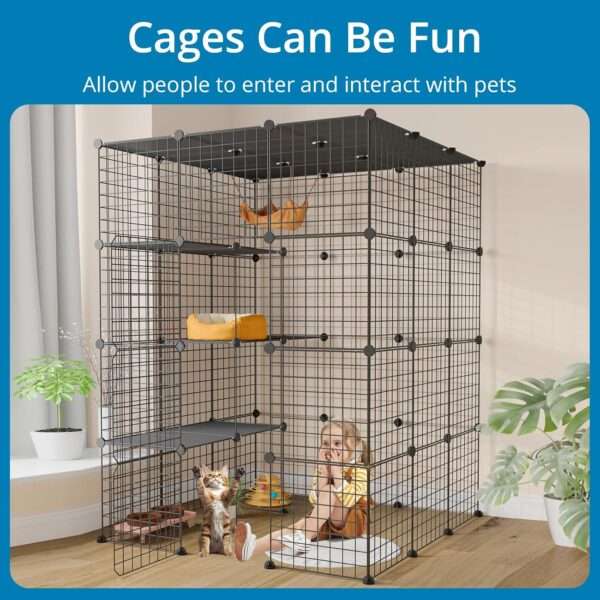 Jaula Corral Extragrande Desmontable para 4 Gatos | 104×104×140 cm | Plataformas y Rampa Seguras
