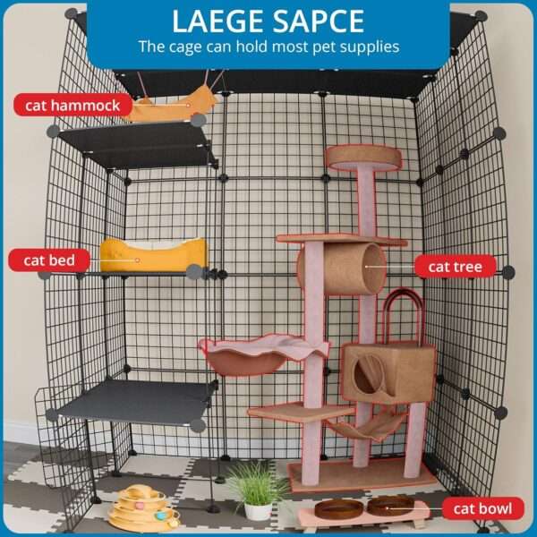 Jaula Corral Extragrande Desmontable para 4 Gatos | 104×104×140 cm | Plataformas y Rampa Seguras