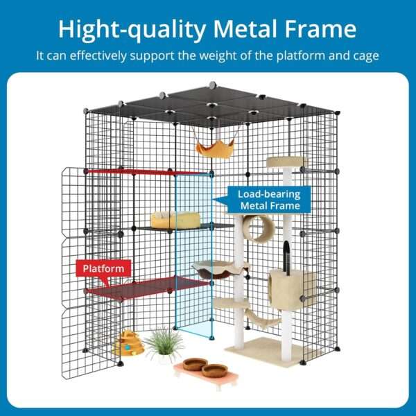 Jaula Corral Extragrande Desmontable para 4 Gatos | 104×104×140 cm | Plataformas y Rampa Seguras