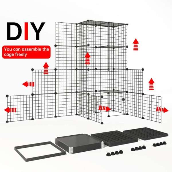 Jaula Corral Extragrande Desmontable para 4 Gatos | 104×104×140 cm | Plataformas y Rampa Seguras