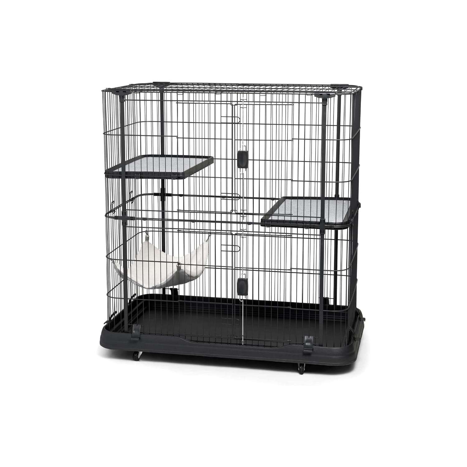 Jaula Corral Extra Grande Acero para 3 Gatos | 109×61×109 cm | 3 Niveles, Hamaca y Anti-Óxido