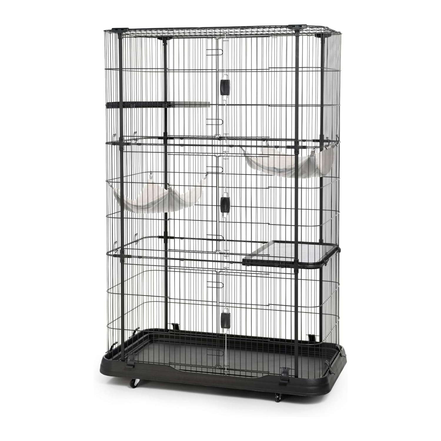 Jaula Corral Extra Grande Acero para 3 Gatos | 109×61×109 cm | 3 Niveles, Hamaca y Anti-Óxido