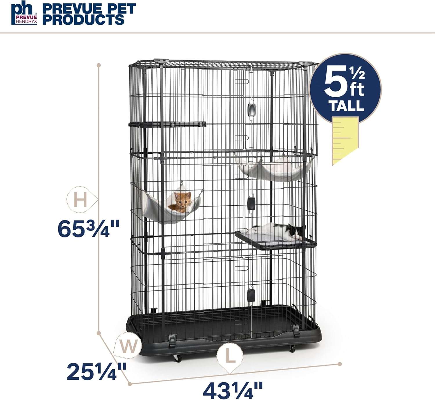 Jaula Corral Extra Grande Acero para 3 Gatos | 109×61×109 cm | 3 Niveles, Hamaca y Anti-Óxido