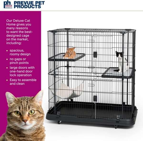 Jaula Corral Extra Grande Acero para 3 Gatos | 110×64×112 cm | 3 Niveles, Hamaca y Anti-Óxido