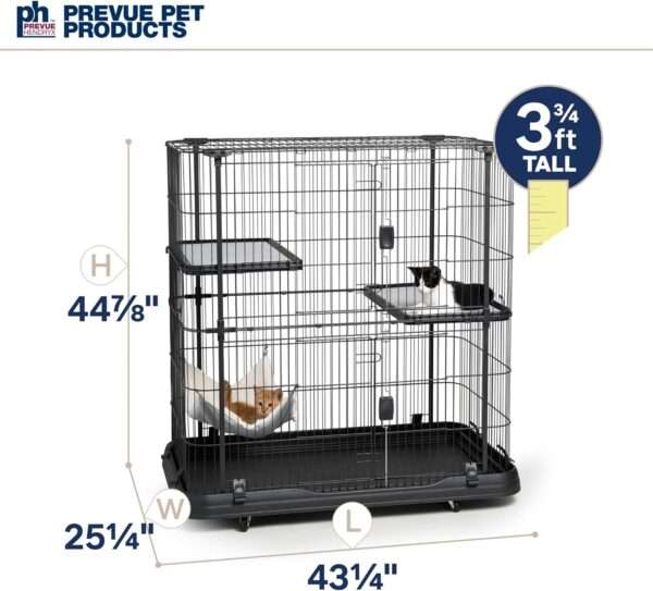 Jaula Corral Extra Grande Acero para 3 Gatos | 110×64×112 cm | 3 Niveles, Hamaca y Anti-Óxido