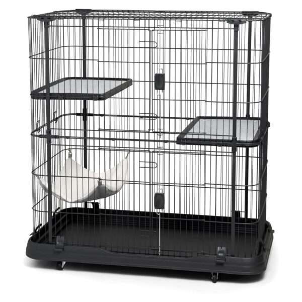 Jaula Corral Extra Grande Acero para 3 Gatos | 110×64×112 cm | 3 Niveles, Hamaca y Anti-Óxido