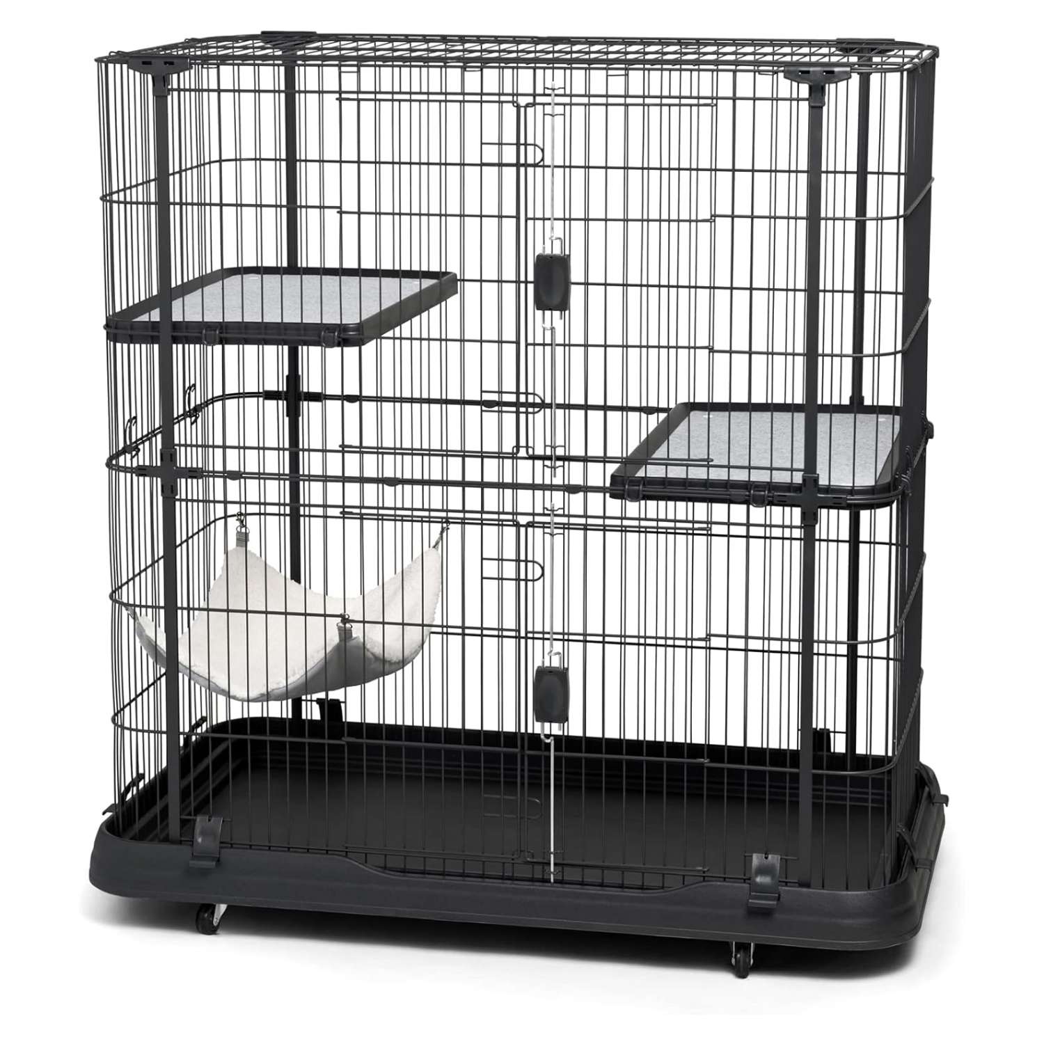 Jaula Corral Extra Grande Acero para 3 Gatos | 110×64×112 cm | 3 Niveles, Hamaca y Anti-Óxido