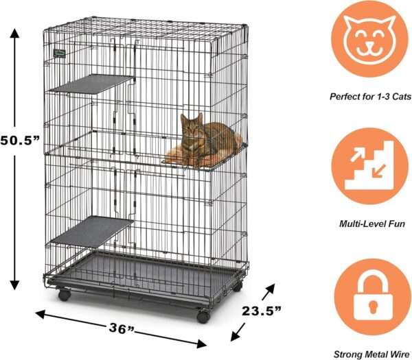 Jaula Corral Plegable Acero para 3 Gatos | 91×60×128 cm | Bandeja a Prueba de Fugas y Cama Incluida