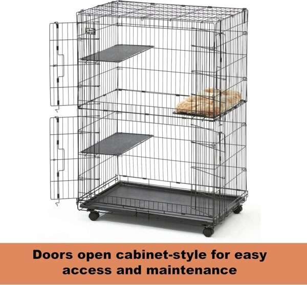 Jaula Corral Plegable Acero para 3 Gatos | 91×60×128 cm | Bandeja a Prueba de Fugas y Cama Incluida
