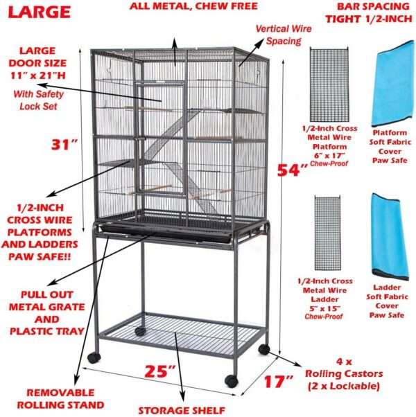 Jaula Corral 4 Niveles Rodante p/ Hurones, Chinchillas y Roedores | 137 cm alto, metal seguro 1/2 pulgada, estante organizador.