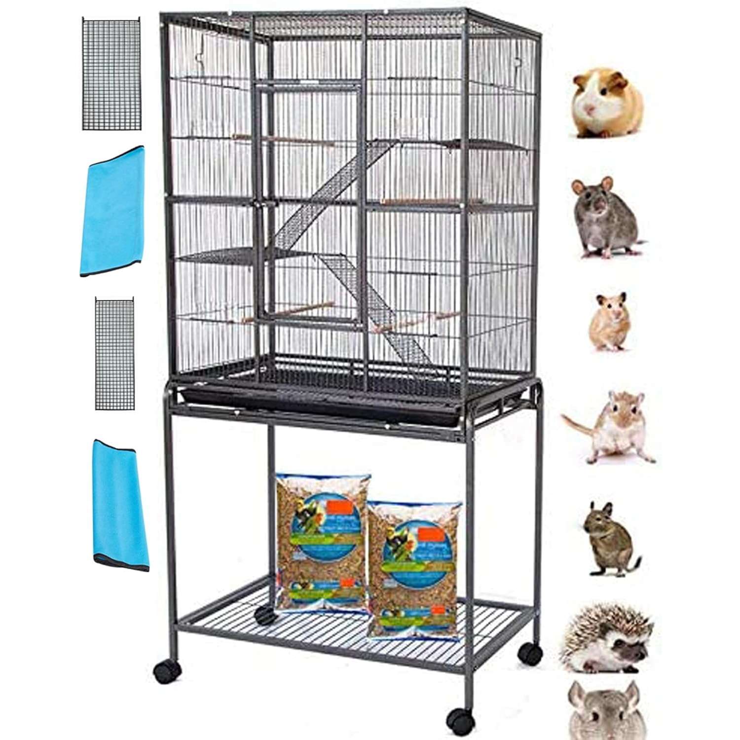 Jaula Corral 4 Niveles Rodante p/ Hurones, Chinchillas y Roedores | 137 cm alto, metal seguro 1/2 pulgada, estante organizador.