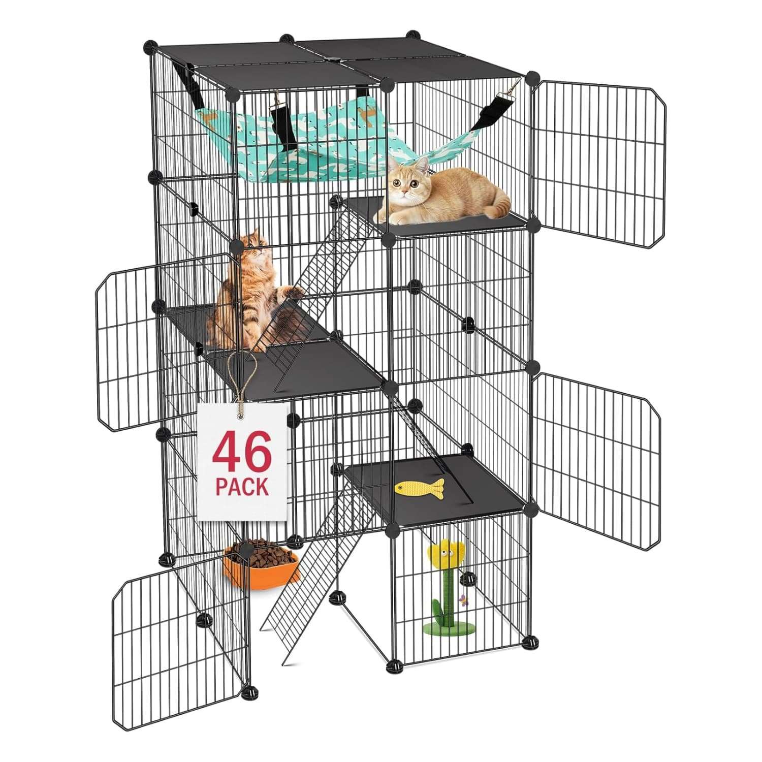 Jaula Catio Modular XL para Gatos (61x61x122 cm) | 4 Niveles, Interior/Exterior, con plataformas y cierre antivuelco.