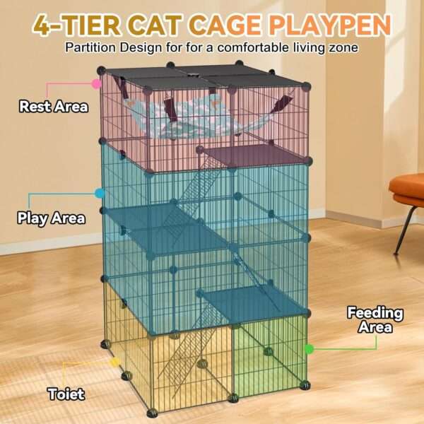 Jaula Catio Modular XL para Gatos (61x61x122 cm) | 4 Niveles, Interior/Exterior, con plataformas y cierre antivuelco.