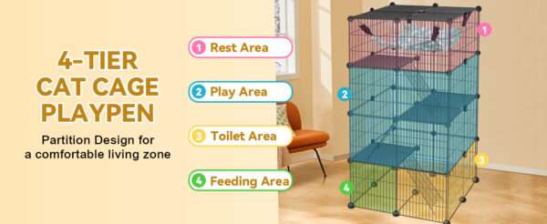Jaula Catio Modular XL para Gatos (61x61x122 cm) | 4 Niveles, Interior/Exterior, con plataformas y cierre antivuelco.