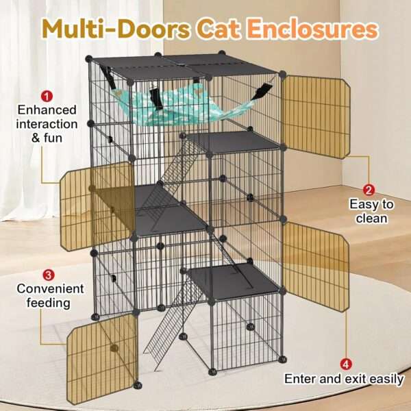 Jaula Catio Modular XL para Gatos (61x61x122 cm) | 4 Niveles, Interior/Exterior, con plataformas y cierre antivuelco.