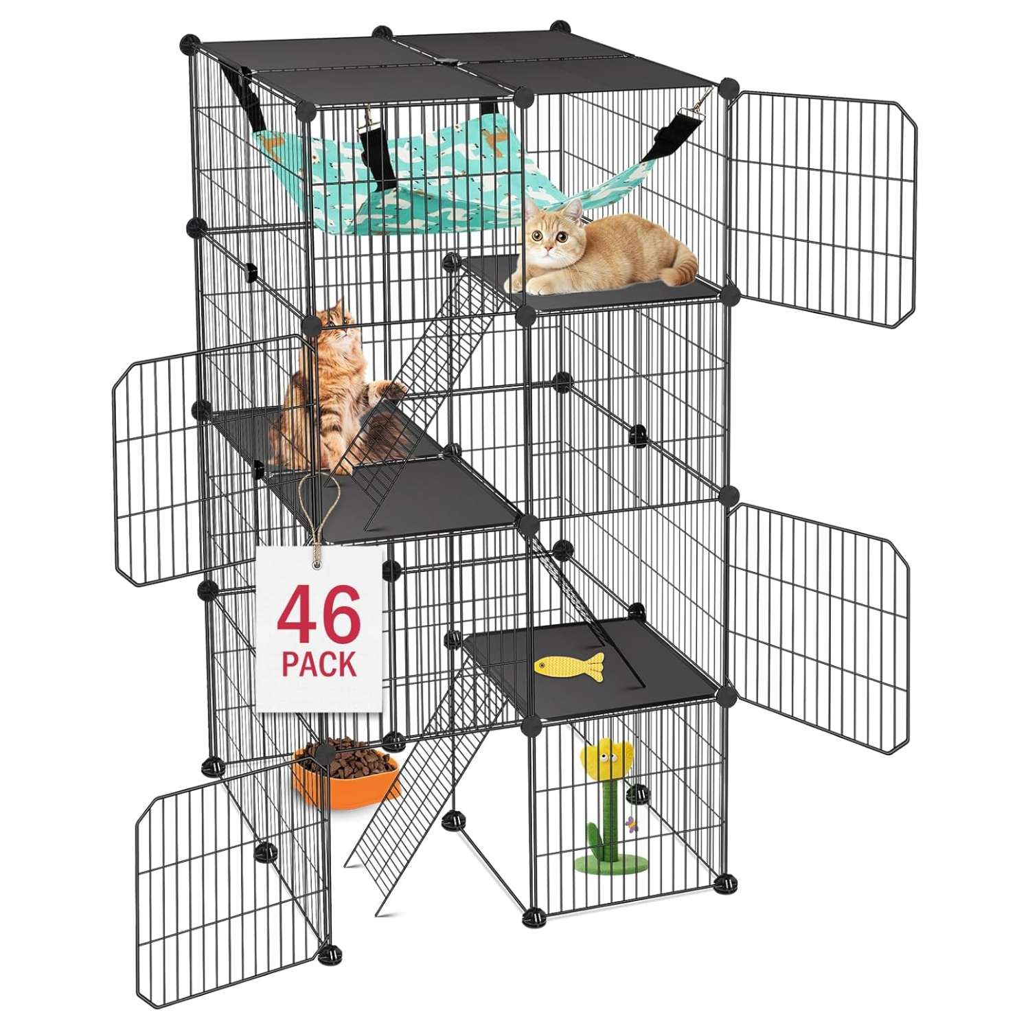 Jaula Catio Modular XL para Gatos (61x61x122 cm) | 4 Niveles, Interior/Exterior, con plataformas y cierre antivuelco.