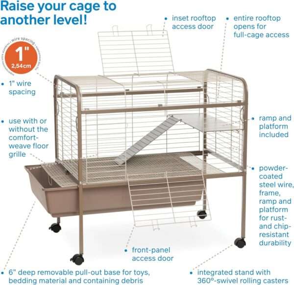 Jaula Grande Corral Rodante para Conejos y Roedores | 84×55×85 cm | Bandeja Profunda 16.5 cm y Rejilla
