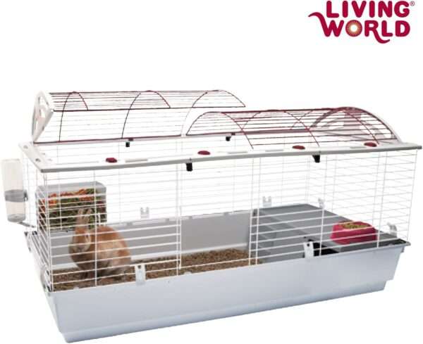 Jaula Grande de Lujo Híbrida para Conejos/Cuyes | Segundo Piso Refugio y Accesorios Externos | 119×58×61 cm