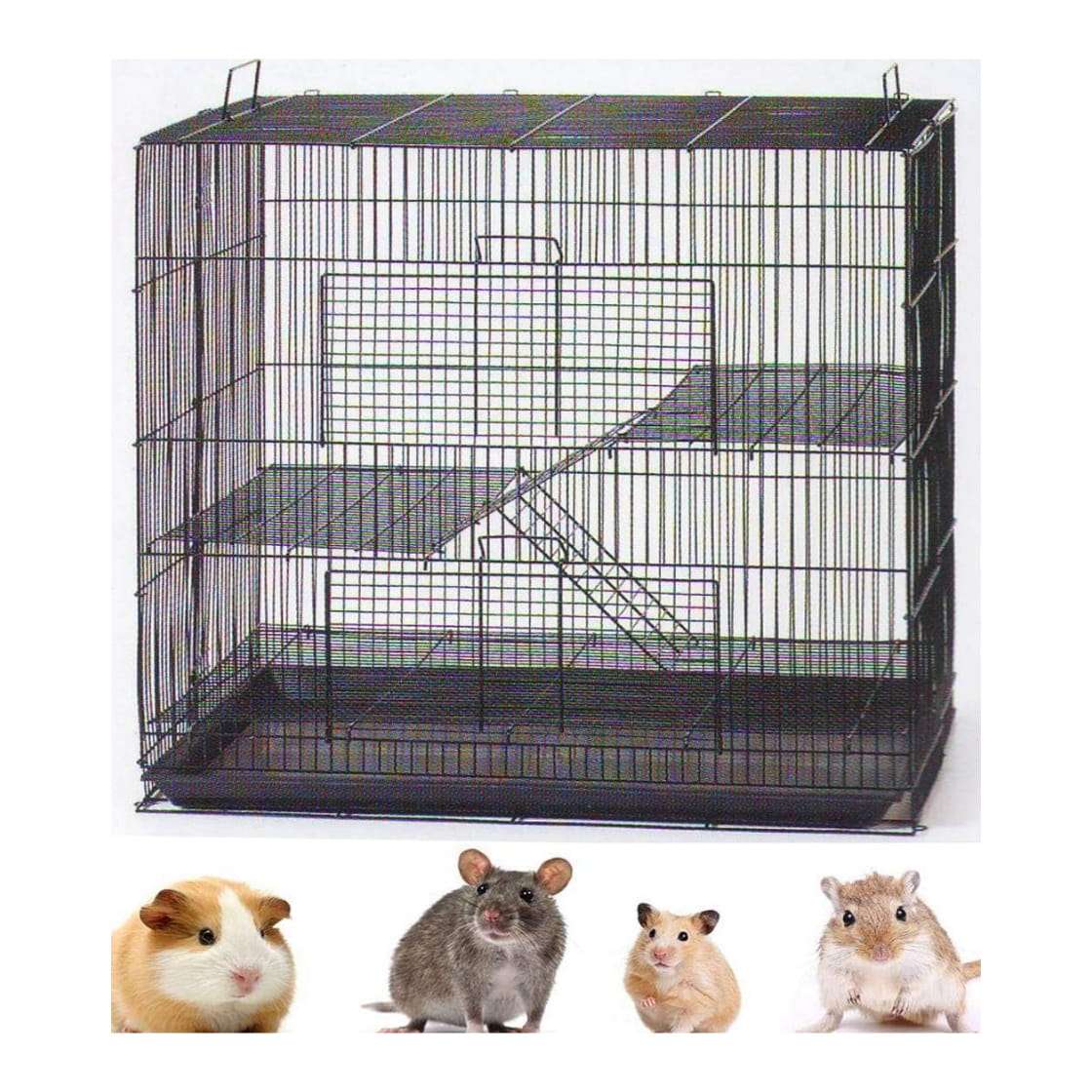 Jaula Plegable 3 Niveles Roedores | 61×41×61 cm | Espacio Anti-Escape 9.5mm | Ratas, Hurones, Chinchillas