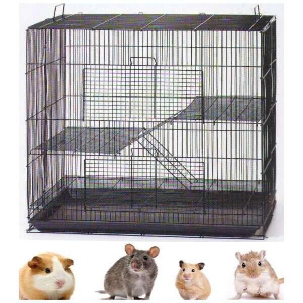 Jaula Plegable 3 Niveles Roedores | 61×41×61 cm | Espacio Anti-Escape 9.5mm | Ratas, Hurones, Chinchillas