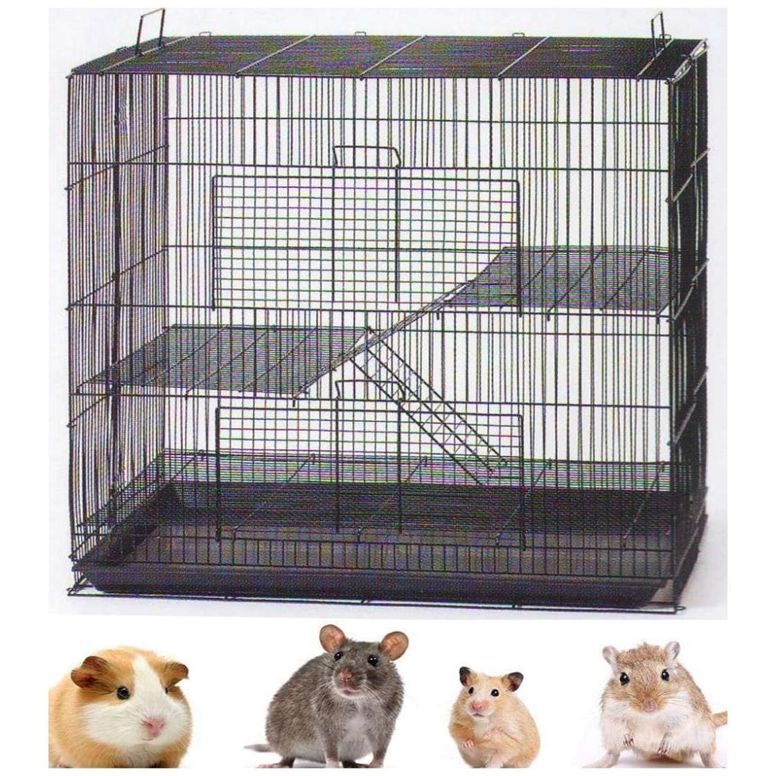Jaula Plegable 3 Niveles Roedores | 61×41×61 cm | Espacio Anti-Escape 9.5mm | Ratas, Hurones, Chinchillas