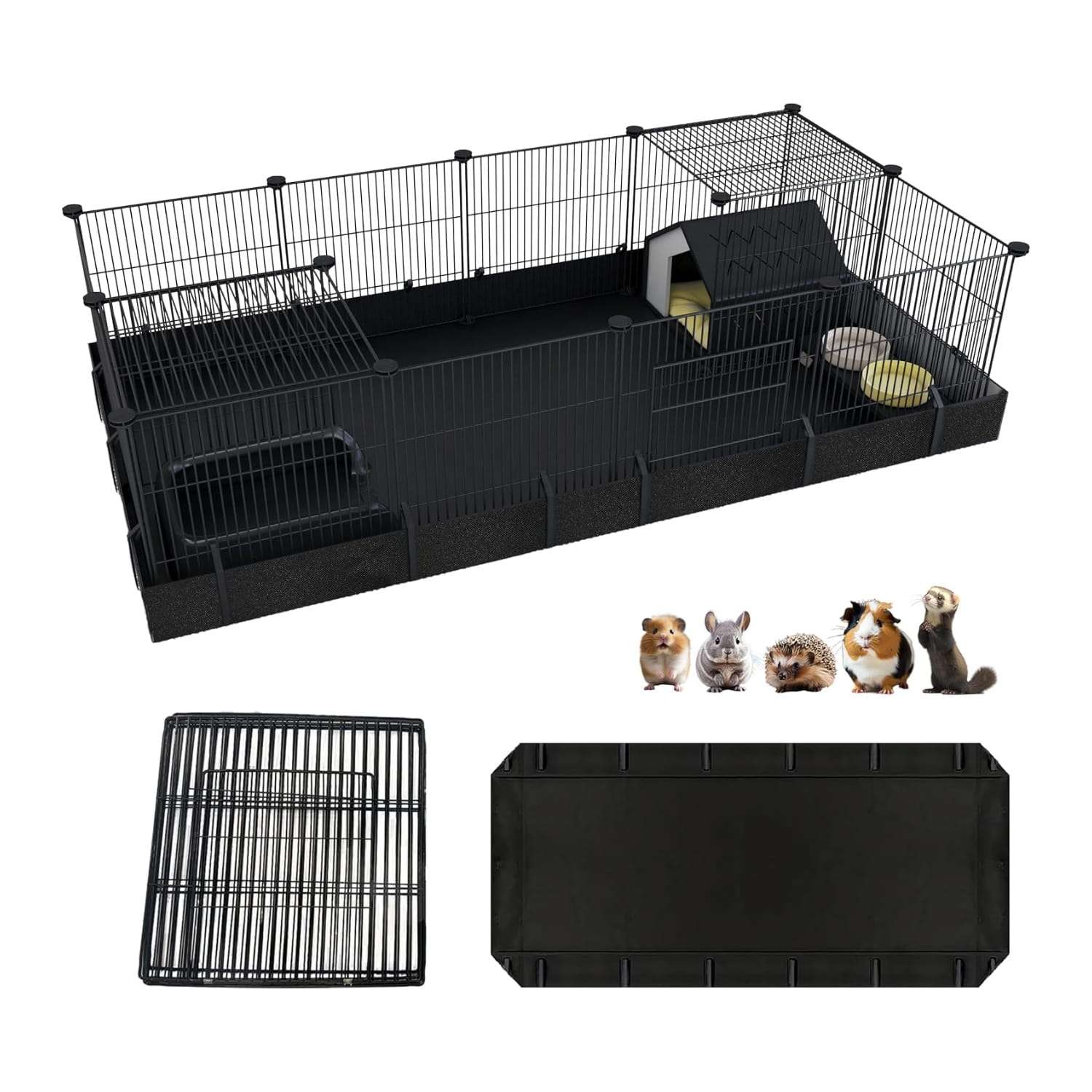 Jaula Modular Armable XL para Cuyes y Conejos | Base Impermeable PVC Anti-Orina | 142×71×35 cm