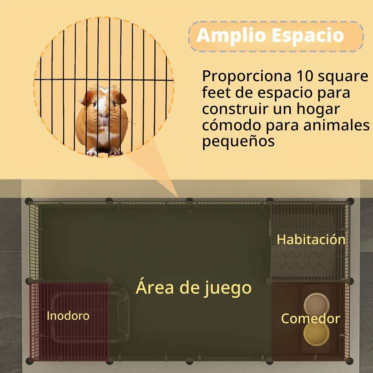 Jaula Modular Armable XL para Cuyes y Conejos | Base Impermeable PVC Anti-Orina | 142×71×35 cm