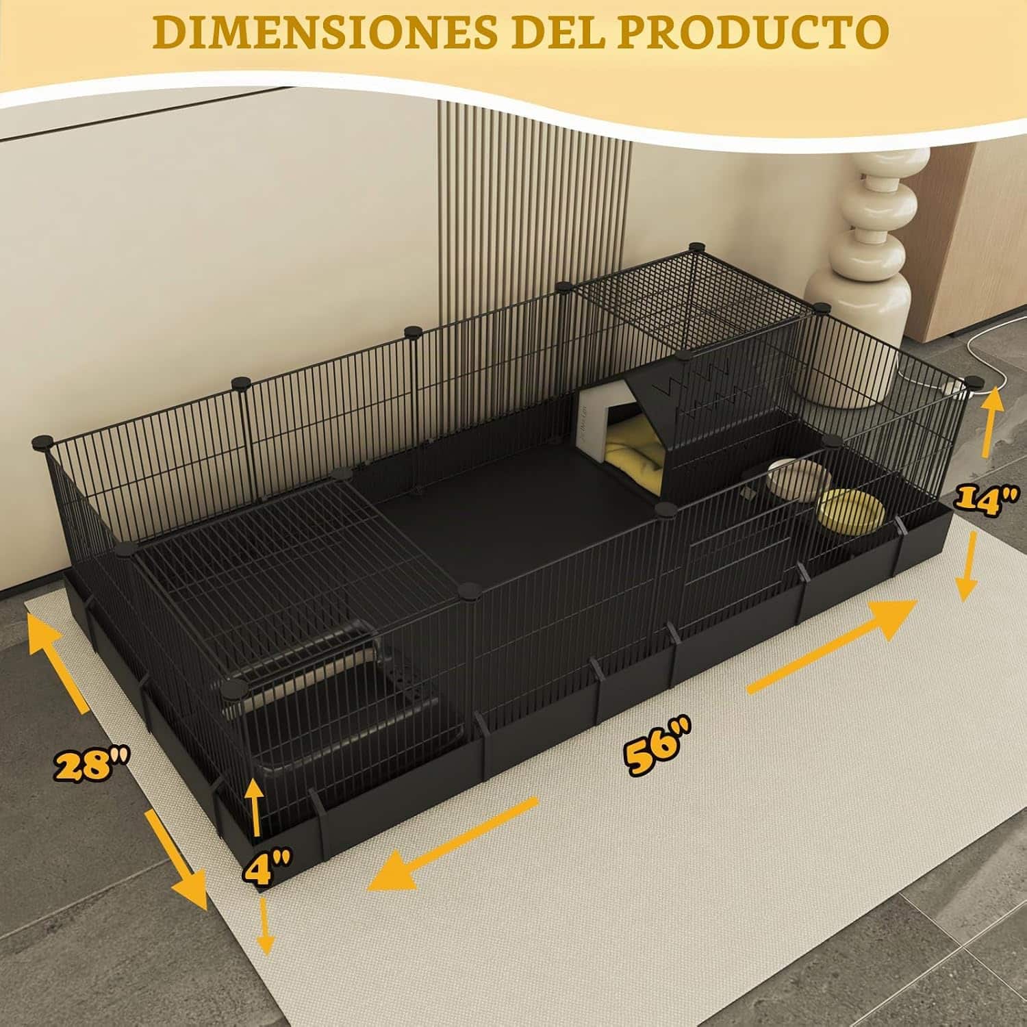 Jaula Modular Armable XL para Cuyes y Conejos | Base Impermeable PVC Anti-Orina | 142×71×35 cm