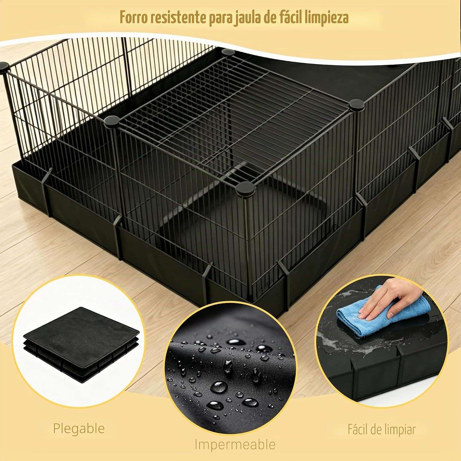 Jaula Modular Armable XL para Cuyes y Conejos | Base Impermeable PVC Anti-Orina | 142×71×35 cm