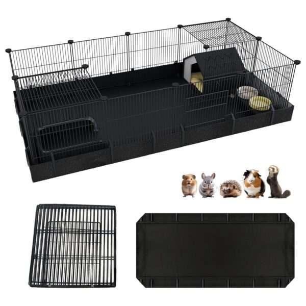 Jaula Modular Armable XL para Cuyes y Conejos | Base Impermeable PVC Anti-Orina | 142×71×35 cm