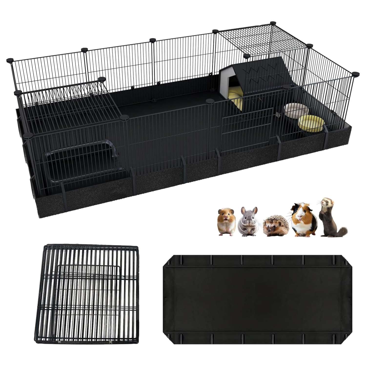 Jaula Modular Armable XL para Cuyes y Conejos | Base Impermeable PVC Anti-Orina | 142×71×35 cm