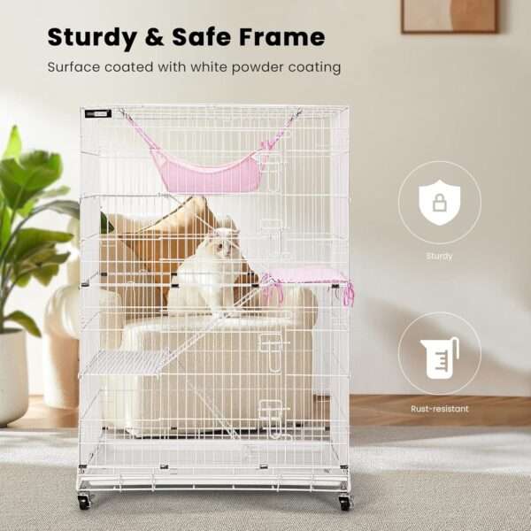 Jaula Plegable VIVOHOME para Gatos (4 Niveles) | Corral Móvil con Ruedas | 81x56x124 cm | Acceso con 2 puertas grandes.