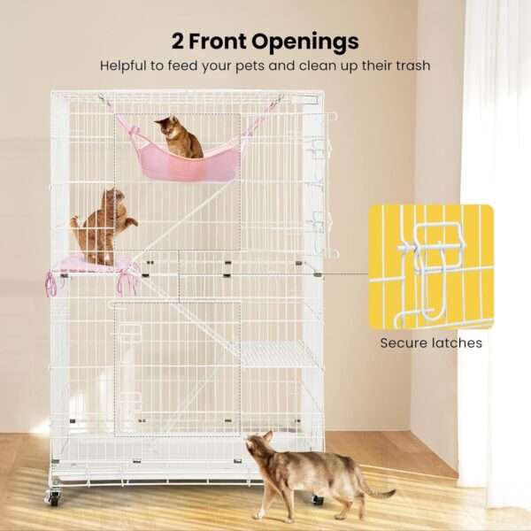 Jaula Plegable VIVOHOME para Gatos (4 Niveles) | Corral Móvil con Ruedas | 81x56x124 cm | Acceso con 2 puertas grandes.