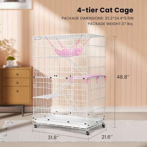 Jaula Plegable VIVOHOME para Gatos (4 Niveles) | Corral Móvil con Ruedas | 81x56x124 cm | Acceso con 2 puertas grandes.