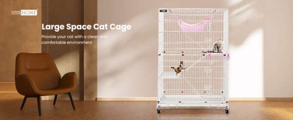 Jaula Plegable VIVOHOME para Gatos (4 Niveles) | Corral Móvil con Ruedas | 81x56x124 cm | Acceso con 2 puertas grandes.