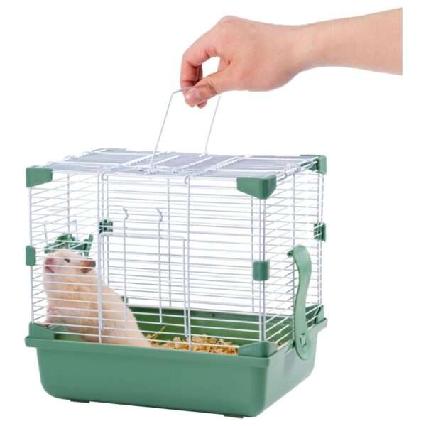 Jaula Transportadora Portátil (27x20.5x25 cm) para Hámster. Malla Metálica Ventilada, Doble Apertura y Bandeja Antifugas.