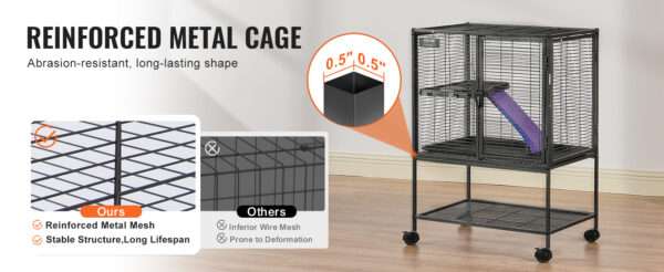 Jaula Vertical 3 Pisos (61x44x87 cm) con Ruedas | Metal Anti-Escape para Hurones y Chinchillas | Bandeja de limpieza.