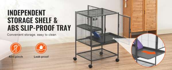 Jaula Vertical 3 Pisos (61x44x87 cm) con Ruedas | Metal Anti-Escape para Hurones y Chinchillas | Bandeja de limpieza.