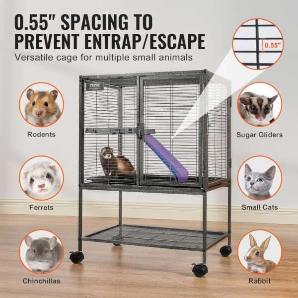 Jaula Vertical 3 Pisos (61x44x87 cm) con Ruedas | Metal Anti-Escape para Hurones y Chinchillas | Bandeja de limpieza.