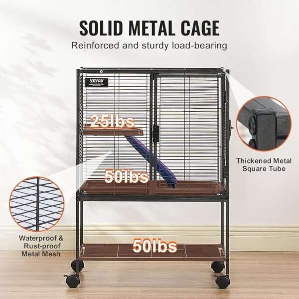 Jaula Vertical 3 Pisos (61x44x87 cm) con Ruedas | Metal Anti-Escape para Hurones y Chinchillas | Bandeja de limpieza.