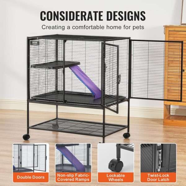 Jaula Vertical 3 Pisos (61x44x87 cm) con Ruedas | Metal Anti-Escape para Hurones y Chinchillas | Bandeja de limpieza.
