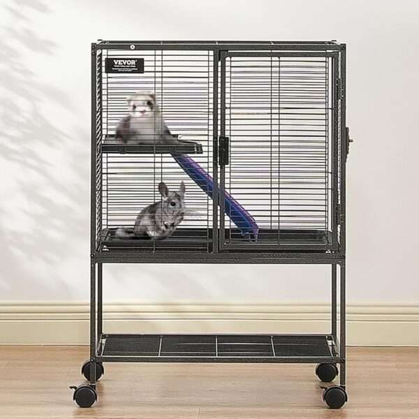 Jaula Vertical 3 Pisos (61x44x87 cm) con Ruedas | Metal Anti-Escape para Hurones y Chinchillas | Bandeja de limpieza.