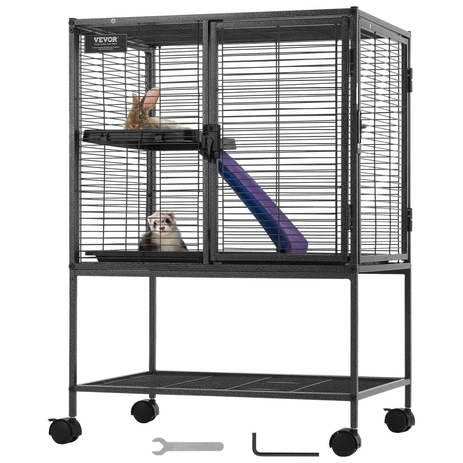Jaula Vertical 3 Pisos (61x44x87 cm) con Ruedas | Metal Anti-Escape para Hurones y Chinchillas | Bandeja de limpieza.