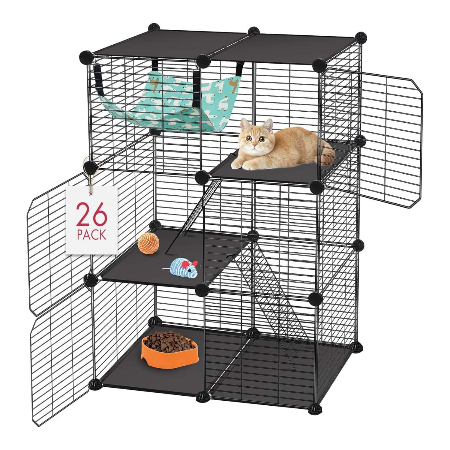Jaulón/Corral Modular Armable Gatos 3 Niveles | Interior/Exterior, Refuerzo Anti-Vuelco | 61×30.5×91.5 cm