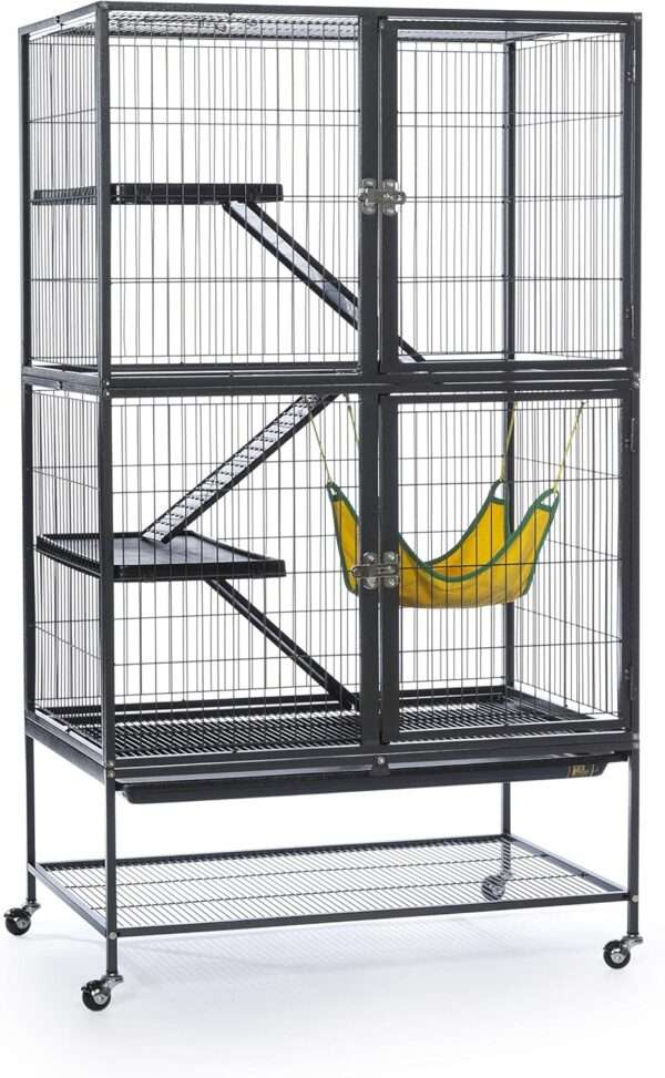 Jaulón Metálico XL 3 Niveles para Hurones y Chinchillas | Con Ruedas, Bandeja Removible y Hamaca | 79×51×105.5 cm